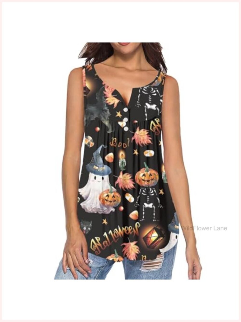 Women Sleeveless Pleated Tank Top Button Front Tunic Blouse Casual